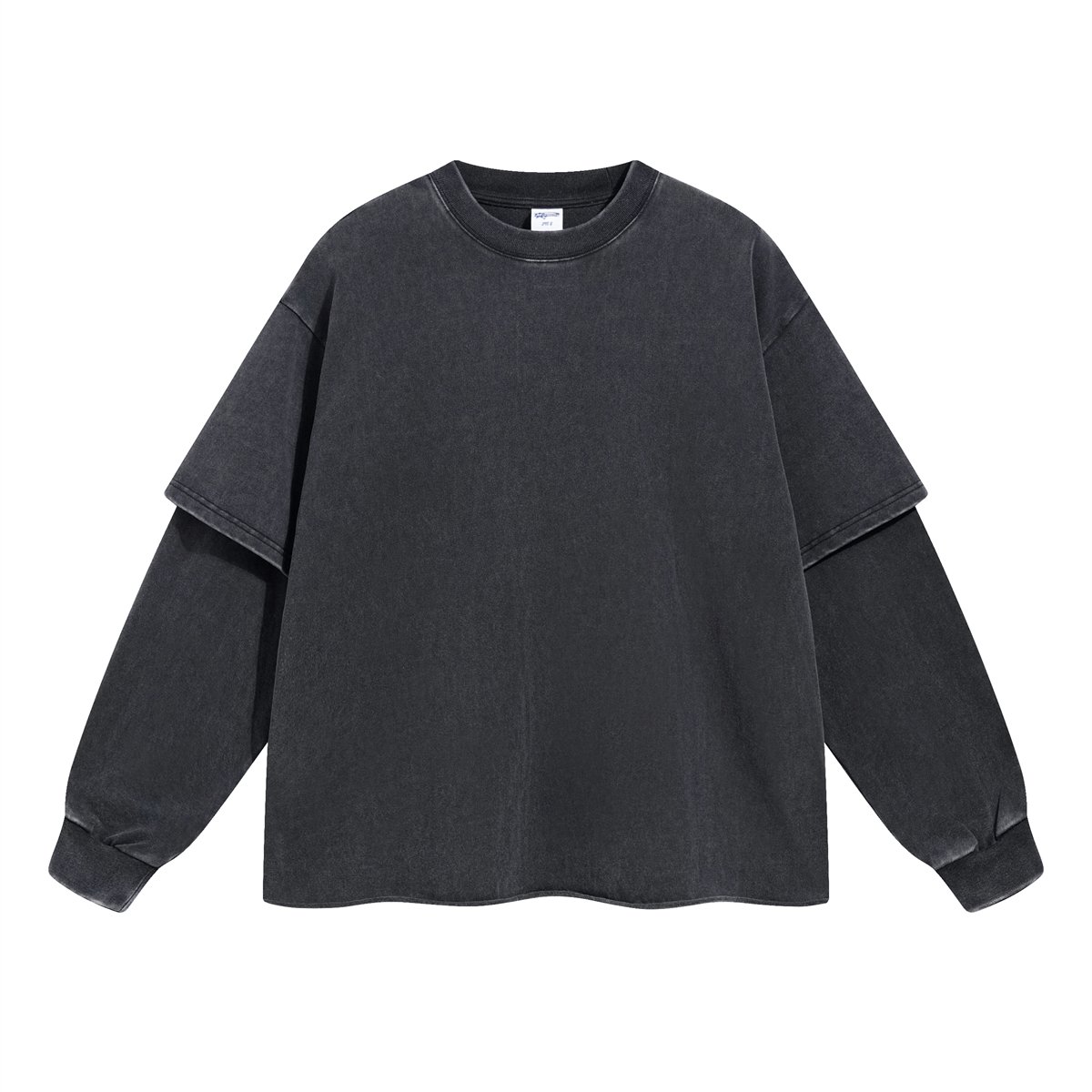 Custom Logo DTG Printing Long Sleeve Distressed Double Layer Men's T Shirt Vintage Long tee shirts for Men Oversized t Shirt