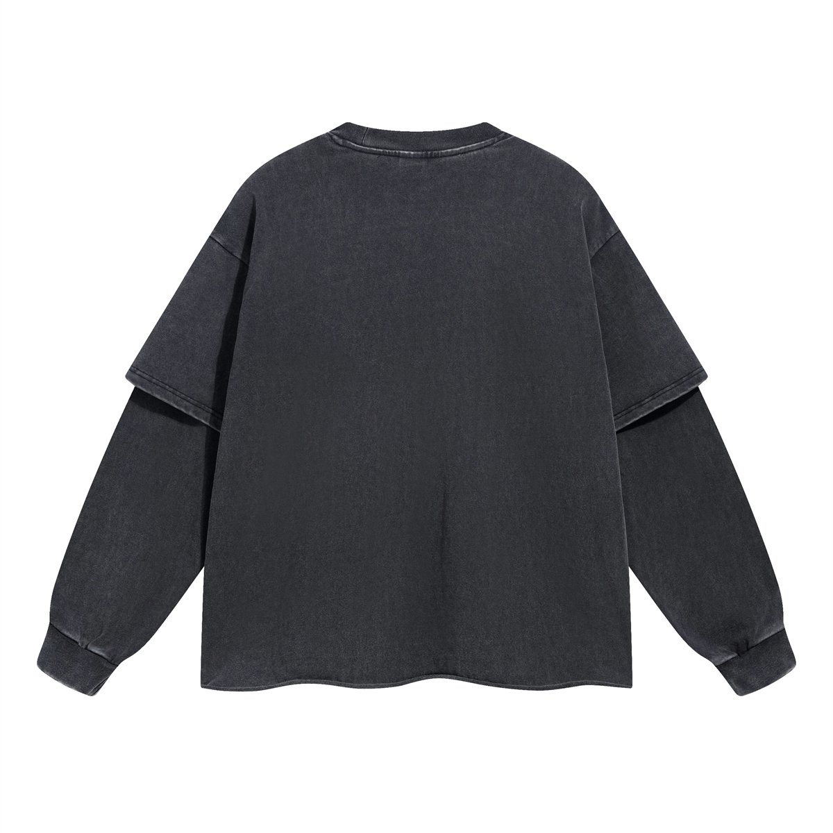 Custom Logo DTG Printing Long Sleeve Distressed Double Layer Men's T Shirt Vintage Long tee shirts for Men Oversized t Shirt