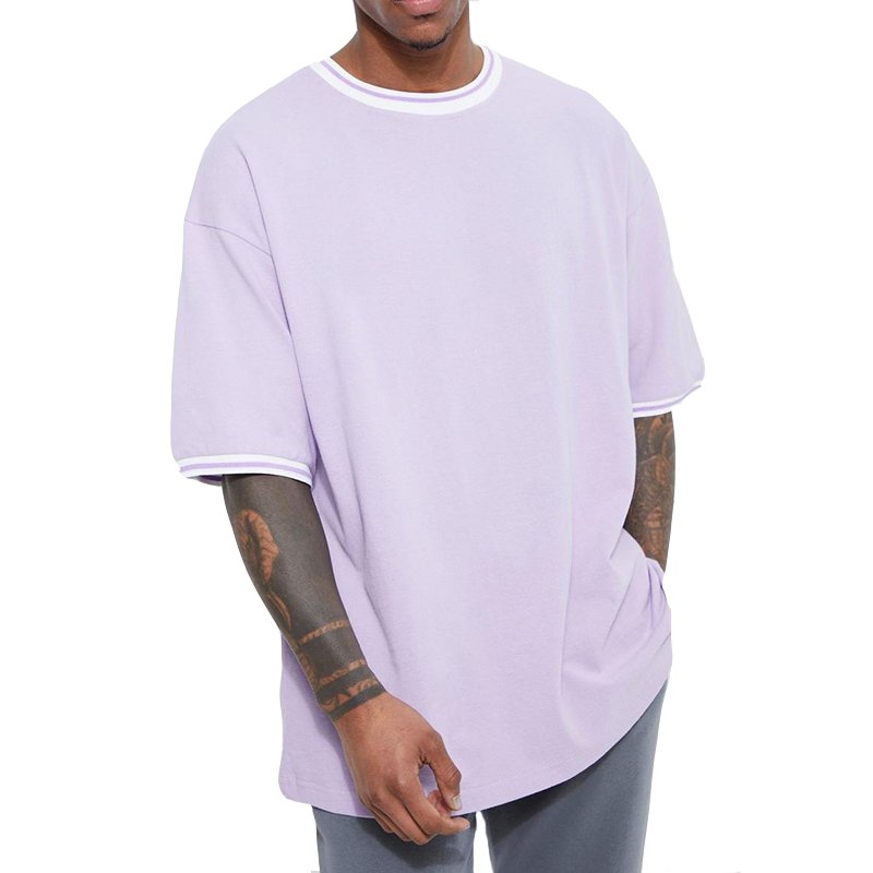 custom men's t shirt 100% cotton streetwear oversized drop shoulder rib ringer tshirt heavyweight luxury quality plain tshirt