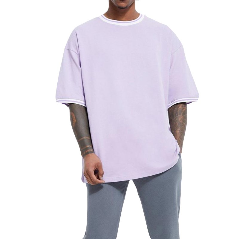 custom men's t shirt 100% cotton streetwear oversized drop shoulder rib ringer tshirt heavyweight luxury quality plain tshirt