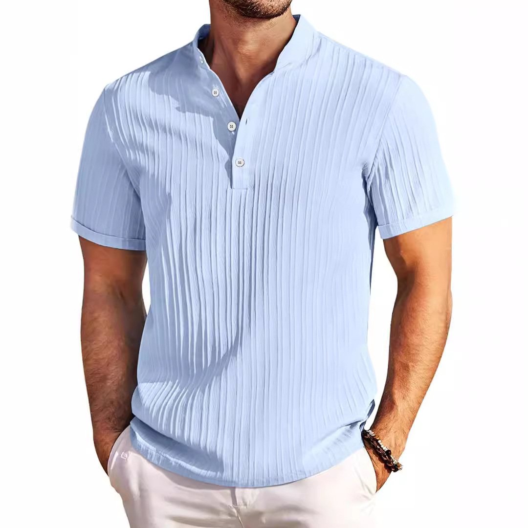 Men Summer Button Shirts Sand Collar Cotton Linen Short Sleeve Button Solid Color Men's Tops Blouse T-shirt Casual Shirt