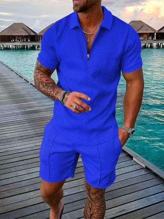 Casual Polo Shirts Sets Mens Custom Tracksuit Men's T Shirt And Short Set With Zipper