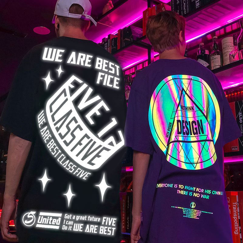 Wholesale 100% cotton blank plain oversized t shirt custom printing laser rainbow reflective logo plus size men's t-shirts