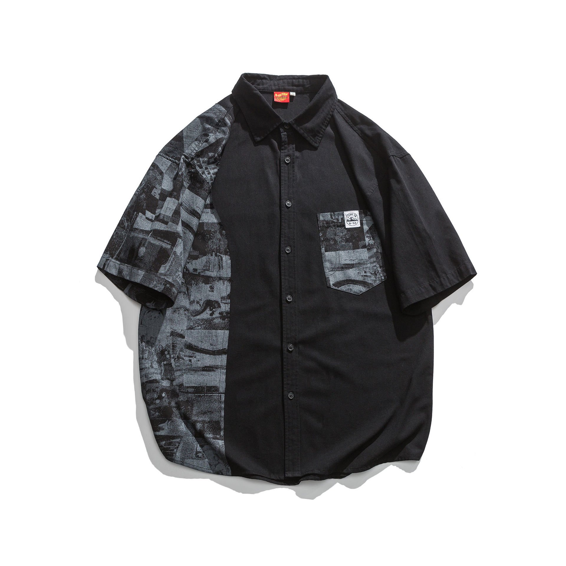 American fashion workwear shirt men's top spring/summer street half sleeved shirt men's T-shirt versatile