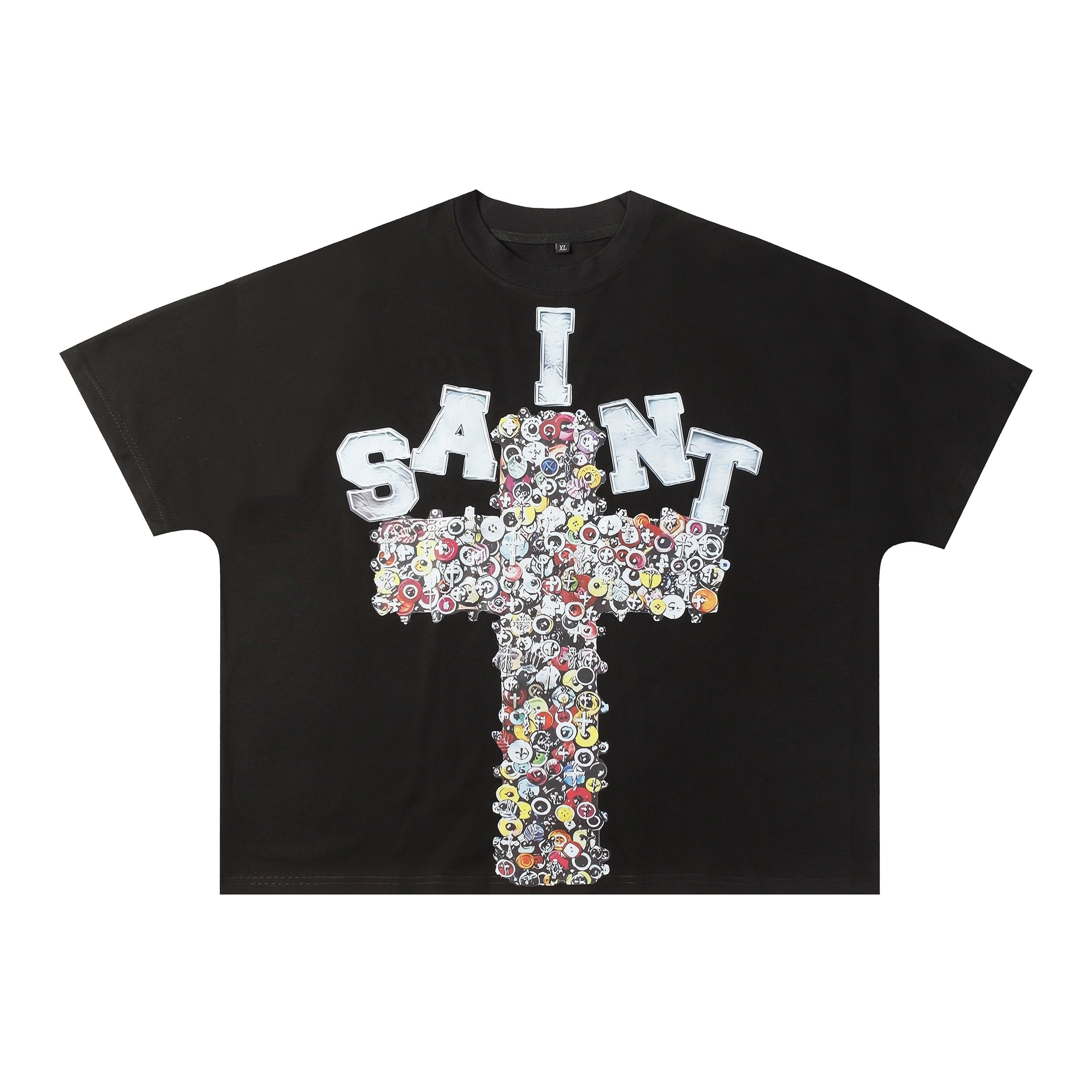 2024 New Men's Anime Graphic Letter Printed T-shirt Pure Cotton Round Neck Shoulder Short Sleeve Bottoming Shirt Men Summer
