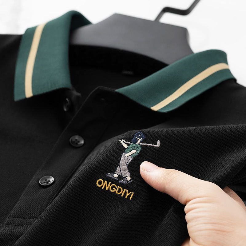 Summer new men's short sleeve T-shirt embroidery lapel business large size POLO shirt loose solid color T-shirt top