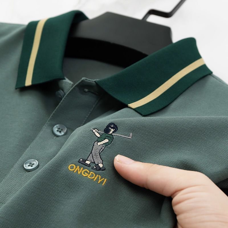 Summer new men's short sleeve T-shirt embroidery lapel business large size POLO shirt loose solid color T-shirt top