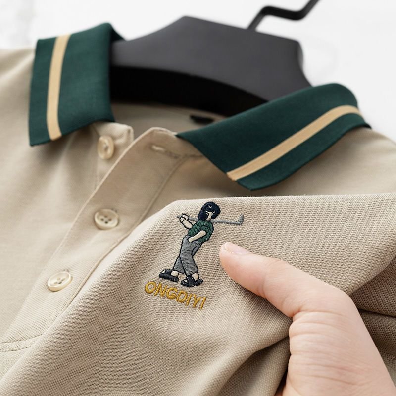Summer new men's short sleeve T-shirt embroidery lapel business large size POLO shirt loose solid color T-shirt top