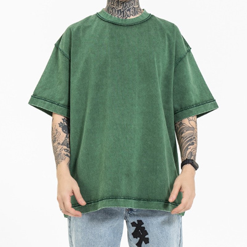 Custom Logo High Quality Reverse Cut T-shirt Fashion Inside Out Vintage T Shirt Oversize Cotton Men's T-shirts