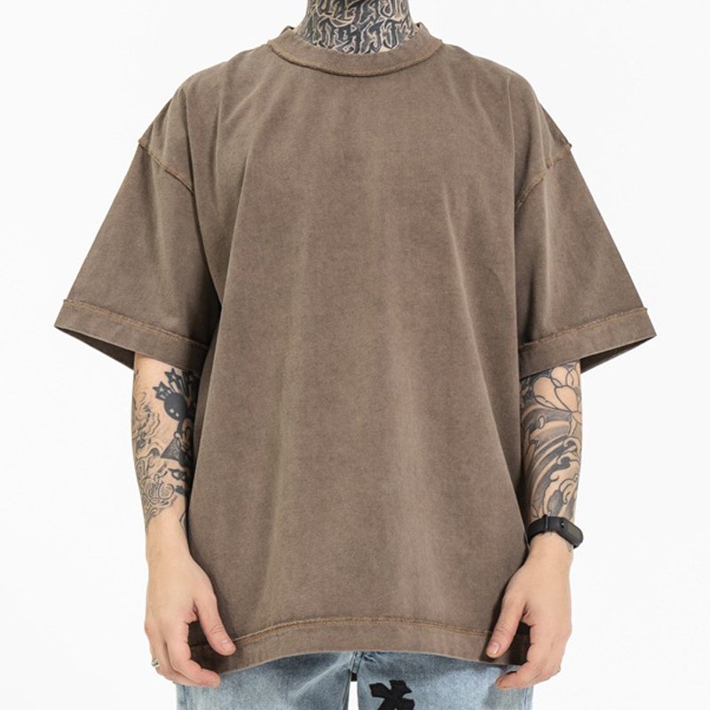 Custom Logo High Quality Reverse Cut T-shirt Fashion Inside Out Vintage T Shirt Oversize Cotton Men's T-shirts