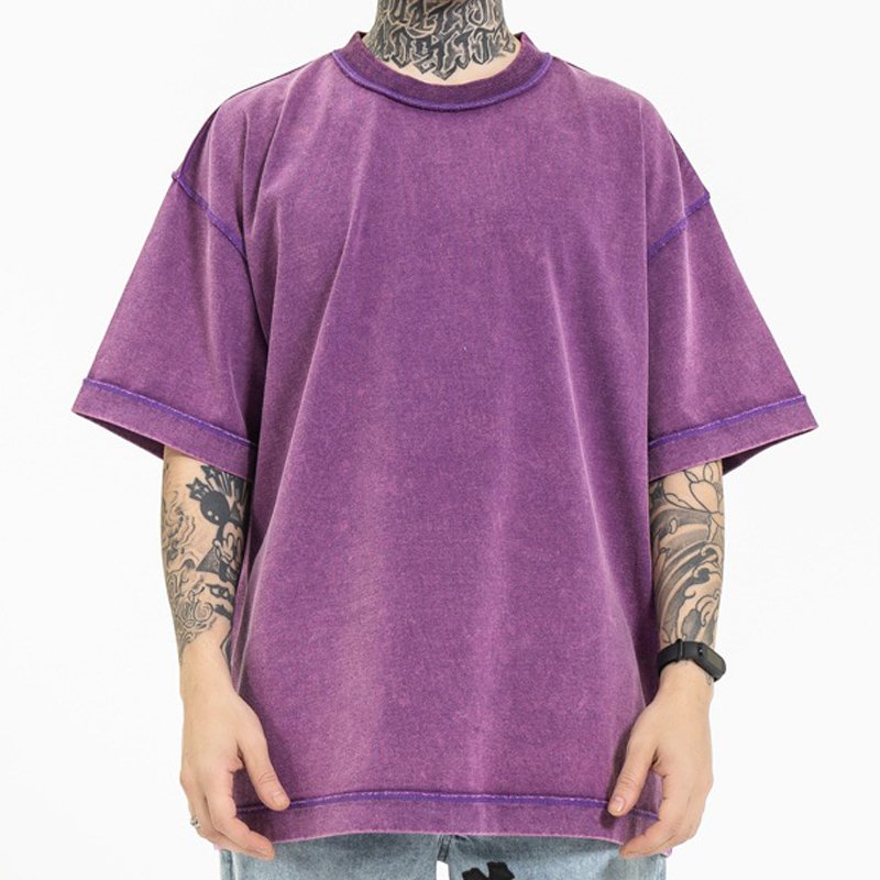 Custom Logo High Quality Reverse Cut T-shirt Fashion Inside Out Vintage T Shirt Oversize Cotton Men's T-shirts