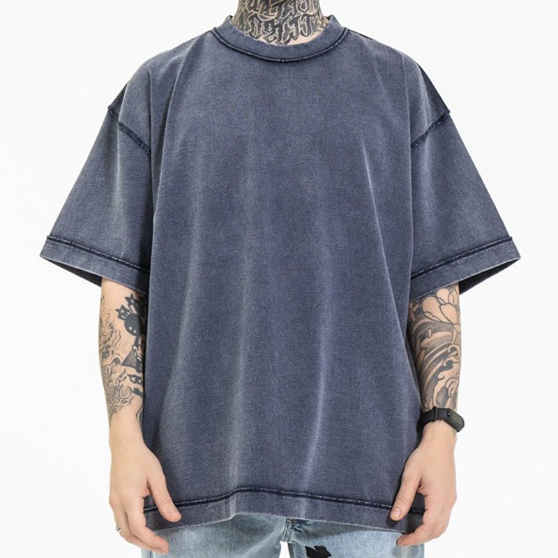 Custom Logo High Quality Reverse Cut T-shirt Fashion Inside Out Vintage T Shirt Oversize Cotton Men's T-shirts
