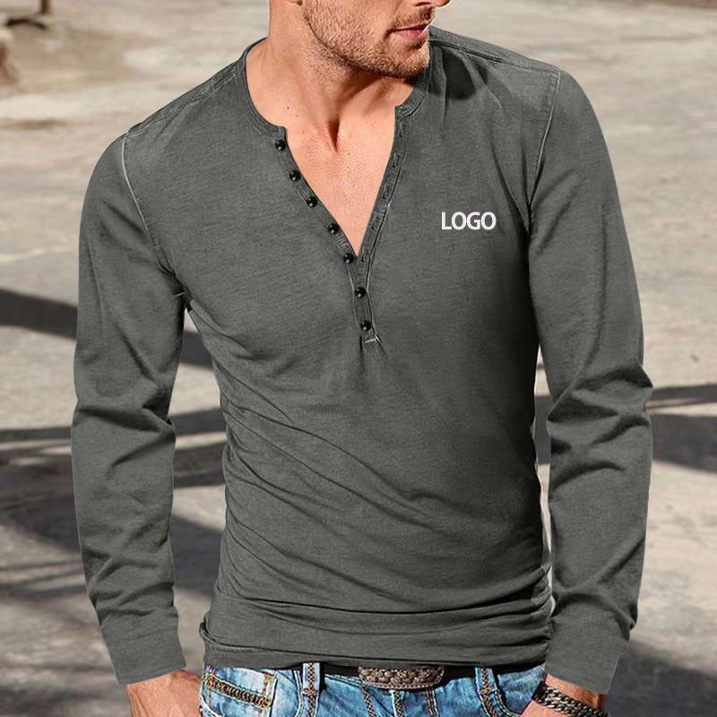 Wholesale Long Sleeve Men's T Shirts Custom Logo Thermal Clothing Men Boys Full Hand Zipper Casual Wear Man T-shirt