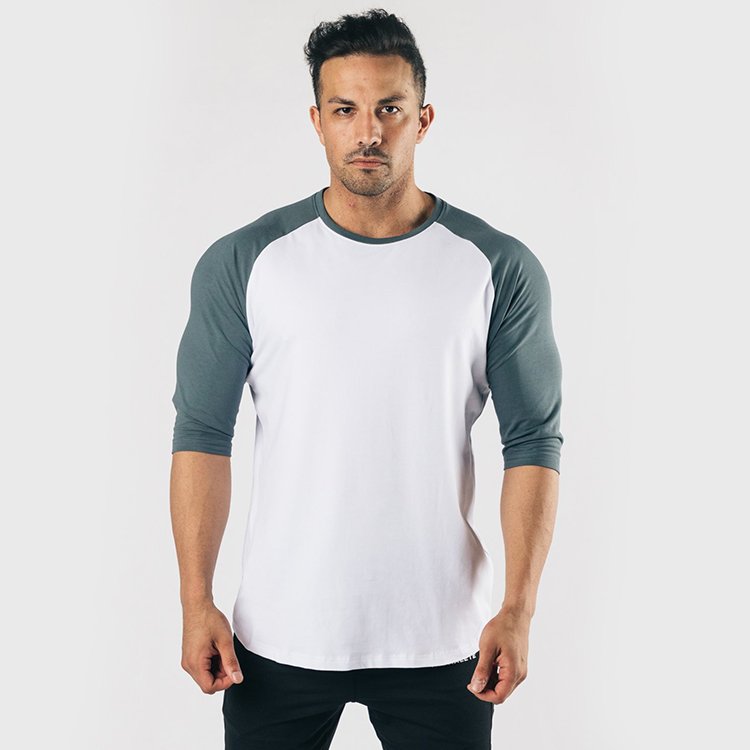 Factory Wholesale Custom Logo Sweat-absorbent Breathable Material Casual Fit 3/4 Long Raglan Sleeve Round Neck Men's T-shirt