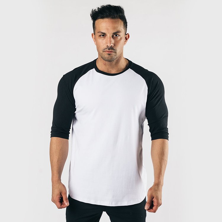 Factory Wholesale Custom Logo Sweat-absorbent Breathable Material Casual Fit 3/4 Long Raglan Sleeve Round Neck Men's T-shirt