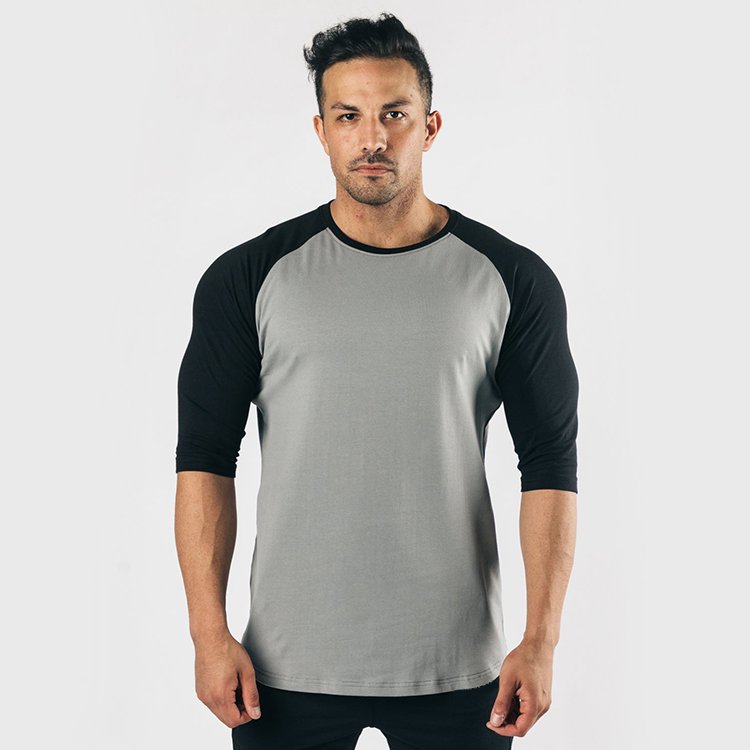 Factory Wholesale Custom Logo Sweat-absorbent Breathable Material Casual Fit 3/4 Long Raglan Sleeve Round Neck Men's T-shirt