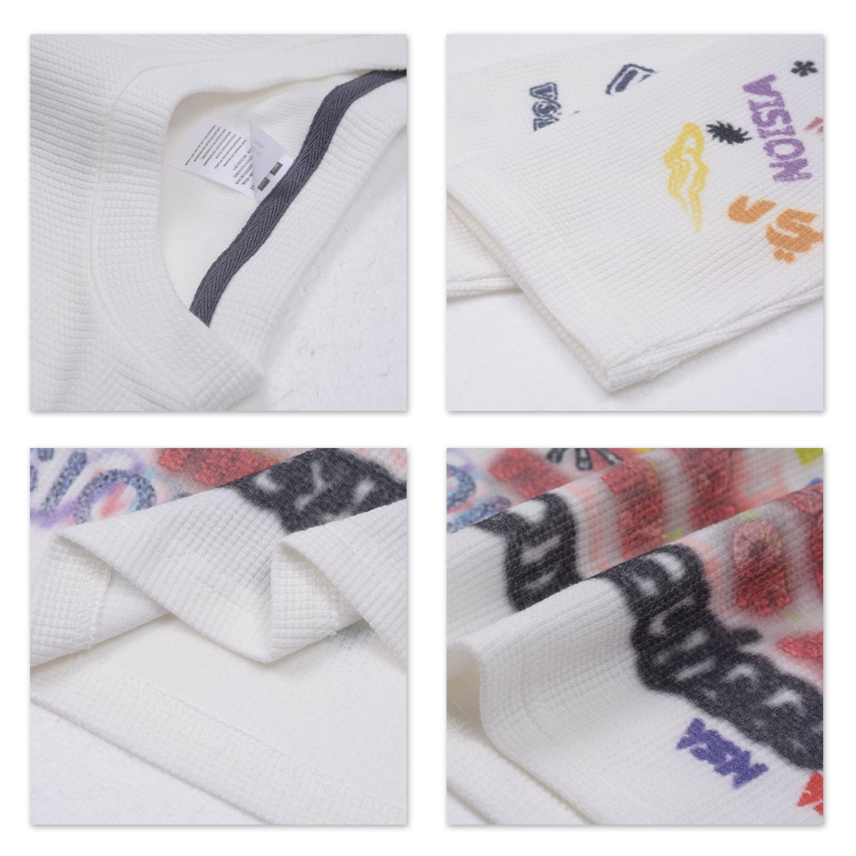 OEM ODM custom fabric printing logo pattern Long Sleeve T-Shirt for men Luxury Hip Hop Rock printing Waffle men's t-shirt