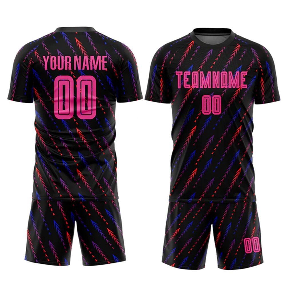 Athletes 100% Polyester Soccer/ Football Uniforms Youth High Quality Black Digital Jersey Shorts Name Mix Colors Wholesale Price