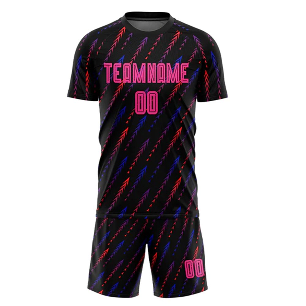 Athletes 100% Polyester Soccer/ Football Uniforms Youth High Quality Black Digital Jersey Shorts Name Mix Colors Wholesale Price