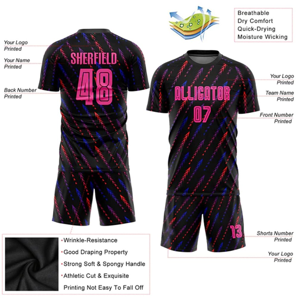 Athletes 100% Polyester Soccer/ Football Uniforms Youth High Quality Black Digital Jersey Shorts Name Mix Colors Wholesale Price