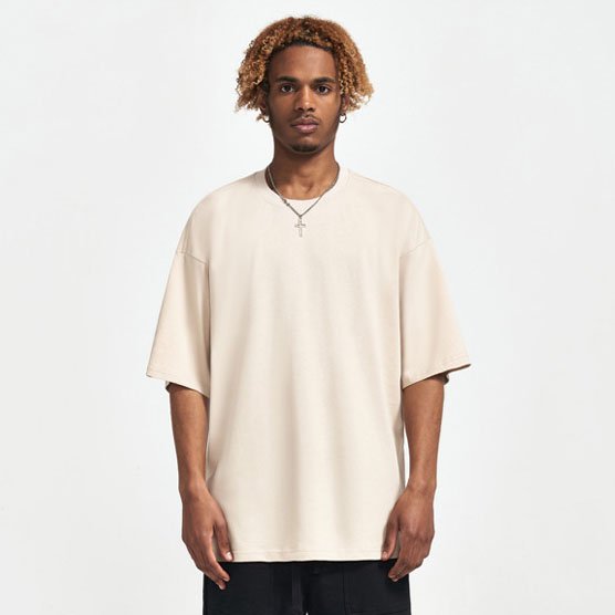 Spring And Summer New Design 240Grams 100% Cotton Custom Men's T Shirt Short Sleeve Solid Color Loose Trend Top Men's T-Shirt