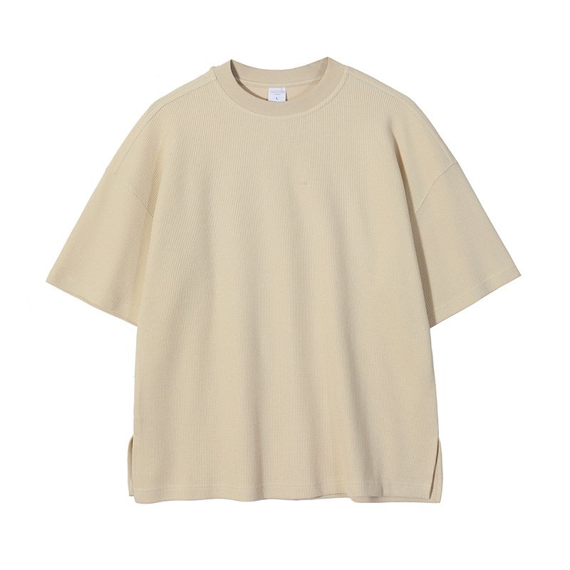 New Arrival 260g Breathable Waffle Men's T-shirts and Shorts 2 Pieces Sets Loose Fitting Black Green Grey Khaki Brown