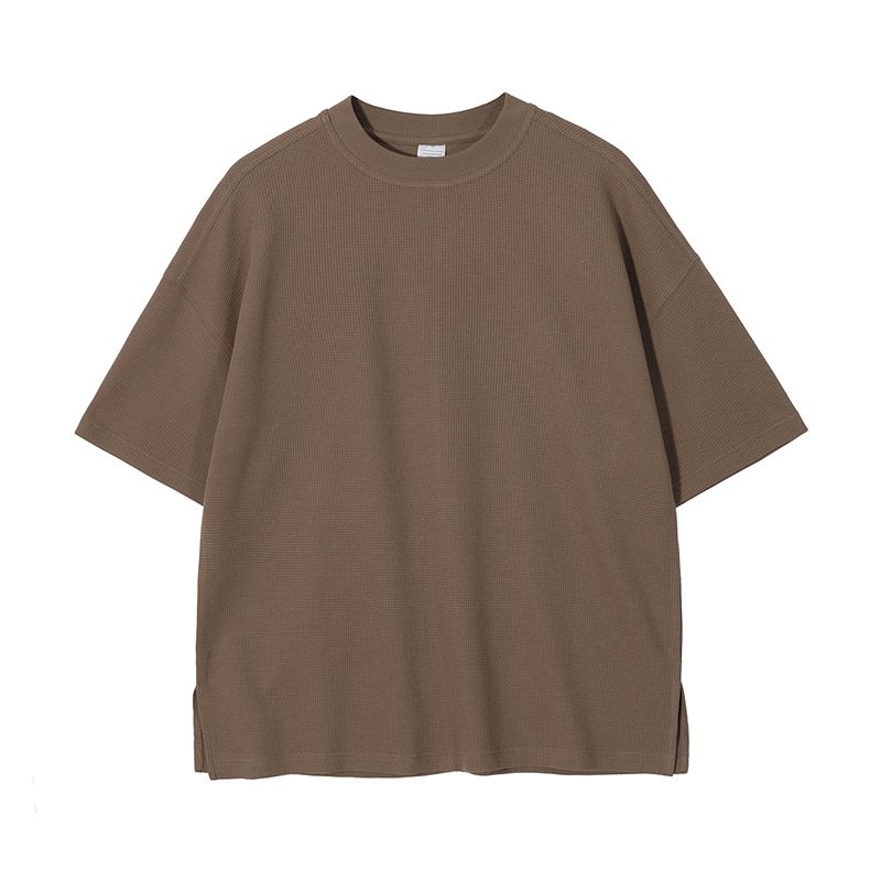 New Arrival 260g Breathable Waffle Men's T-shirts and Shorts 2 Pieces Sets Loose Fitting Black Green Grey Khaki Brown