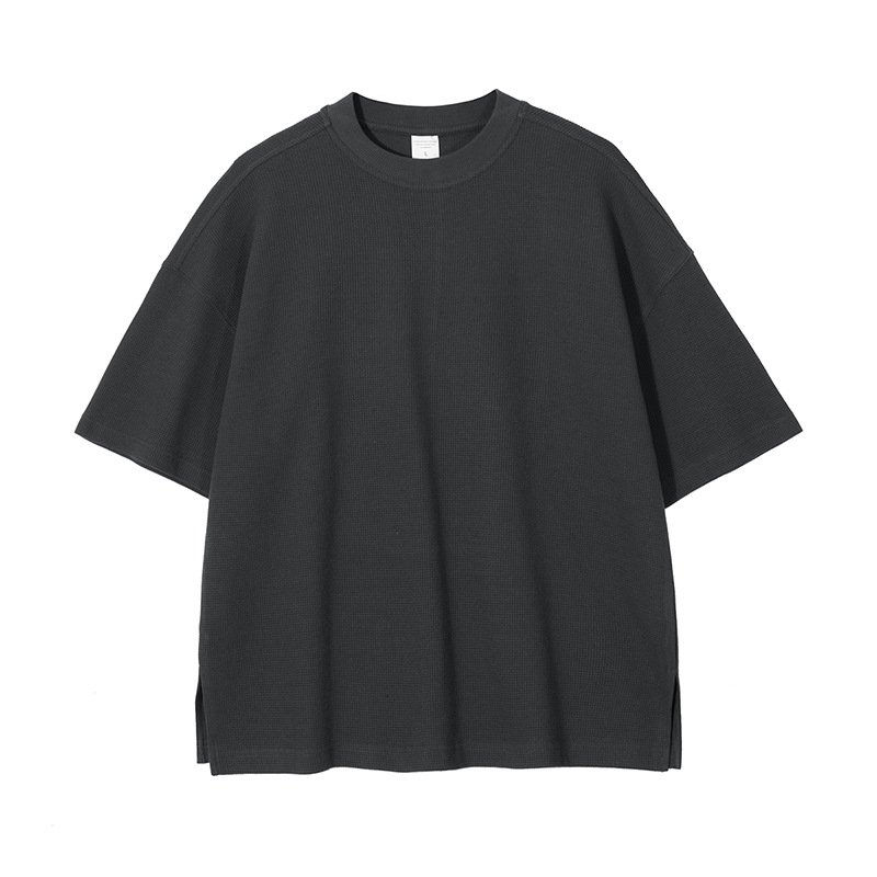 New Arrival 260g Breathable Waffle Men's T-shirts and Shorts 2 Pieces Sets Loose Fitting Black Green Grey Khaki Brown
