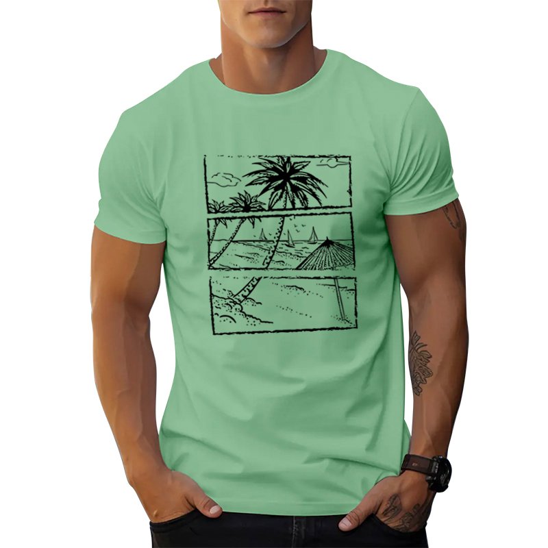 New American luxury mens t shirts blank leisure vacation summer beach outline graphic t shirts print four-color men's t-shirts