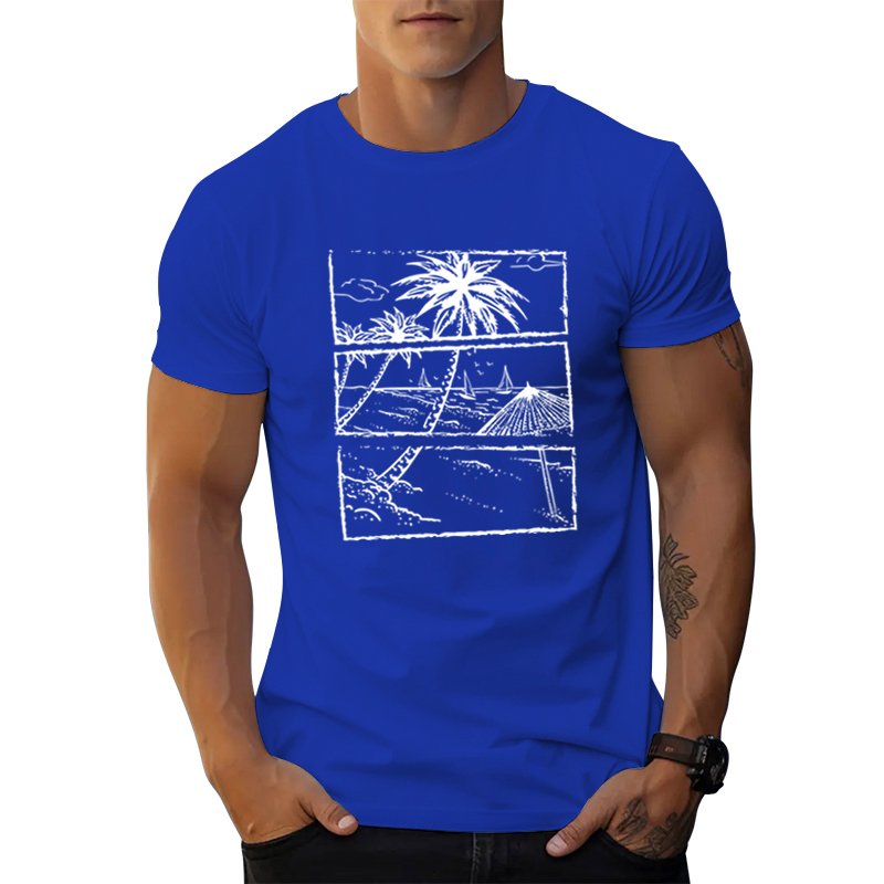 New American luxury mens t shirts blank leisure vacation summer beach outline graphic t shirts print four-color men's t-shirts