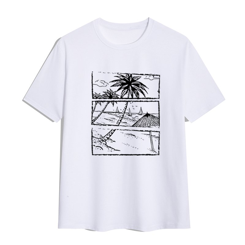 New American luxury mens t shirts blank leisure vacation summer beach outline graphic t shirts print four-color men's t-shirts
