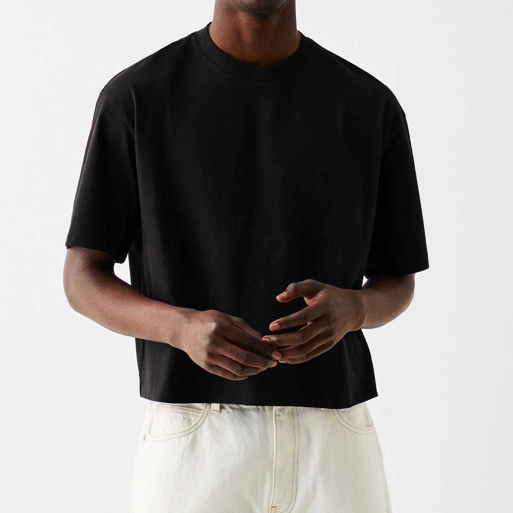 Manufacturer Custom Men's boxy-fit-blank-tee-shirts Box Cut Tee Streetwear Cotton Drop Shoulder Oversized Crop T-shirt for Men