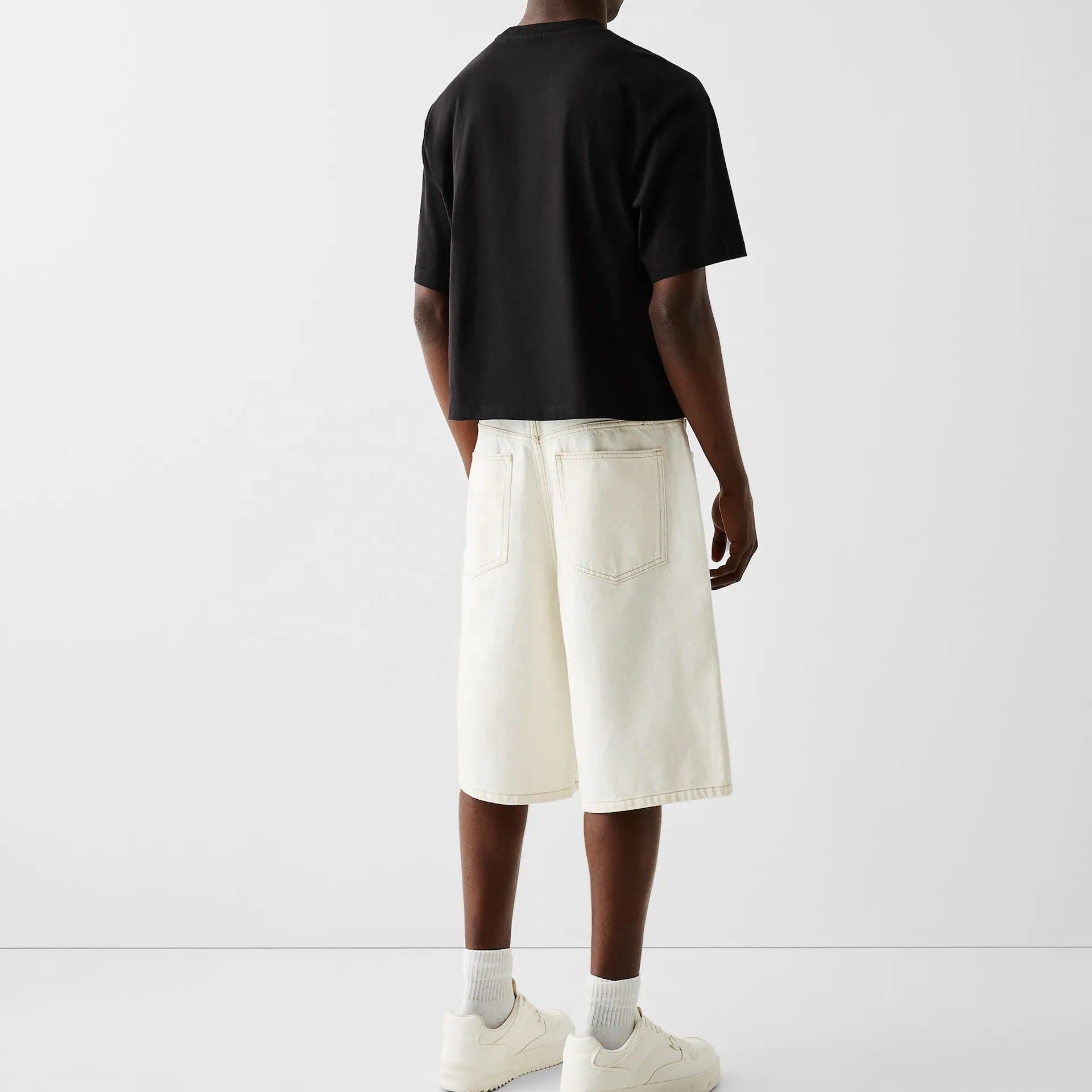 Manufacturer Custom Men's boxy-fit-blank-tee-shirts Box Cut Tee Streetwear Cotton Drop Shoulder Oversized Crop T-shirt for Men