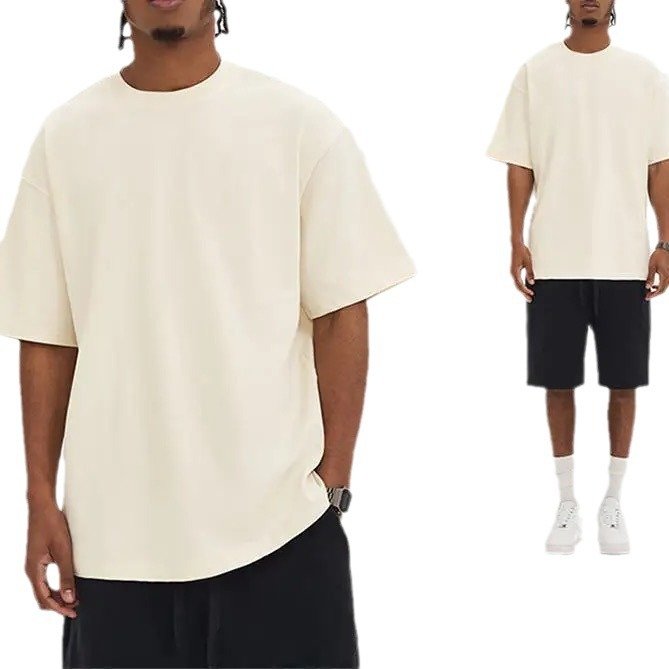 Men Short Sleeve O-neck 200gms Cotton T-shirt Solid Color Simple Loose Casual Hot Sale Tops Tees Simple Men's T-shirt