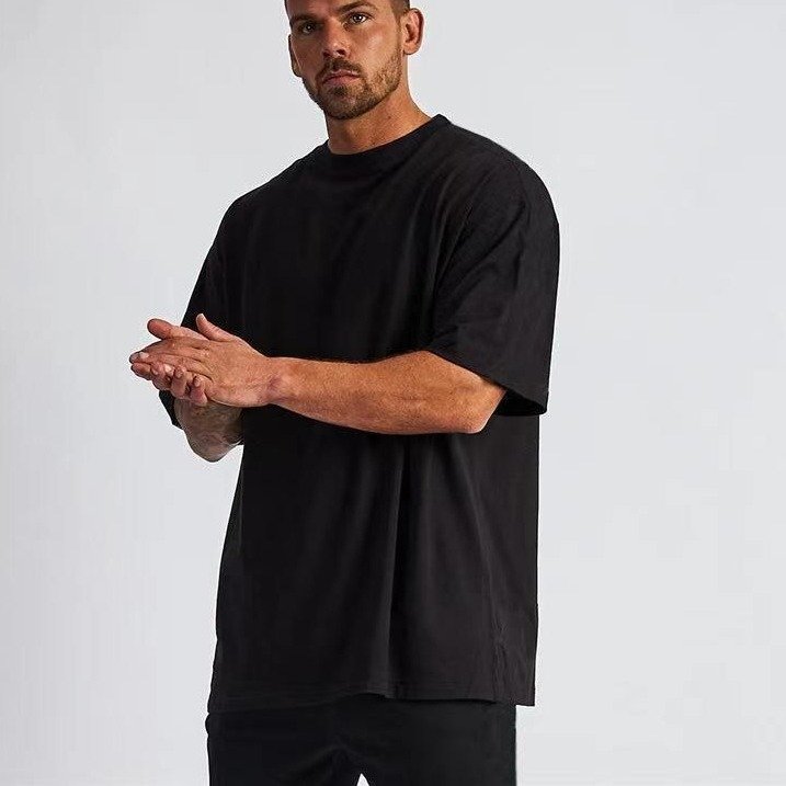 Men Short Sleeve O-neck 200gms Cotton T-shirt Solid Color Simple Loose Casual Hot Sale Tops Tees Simple Men's T-shirt