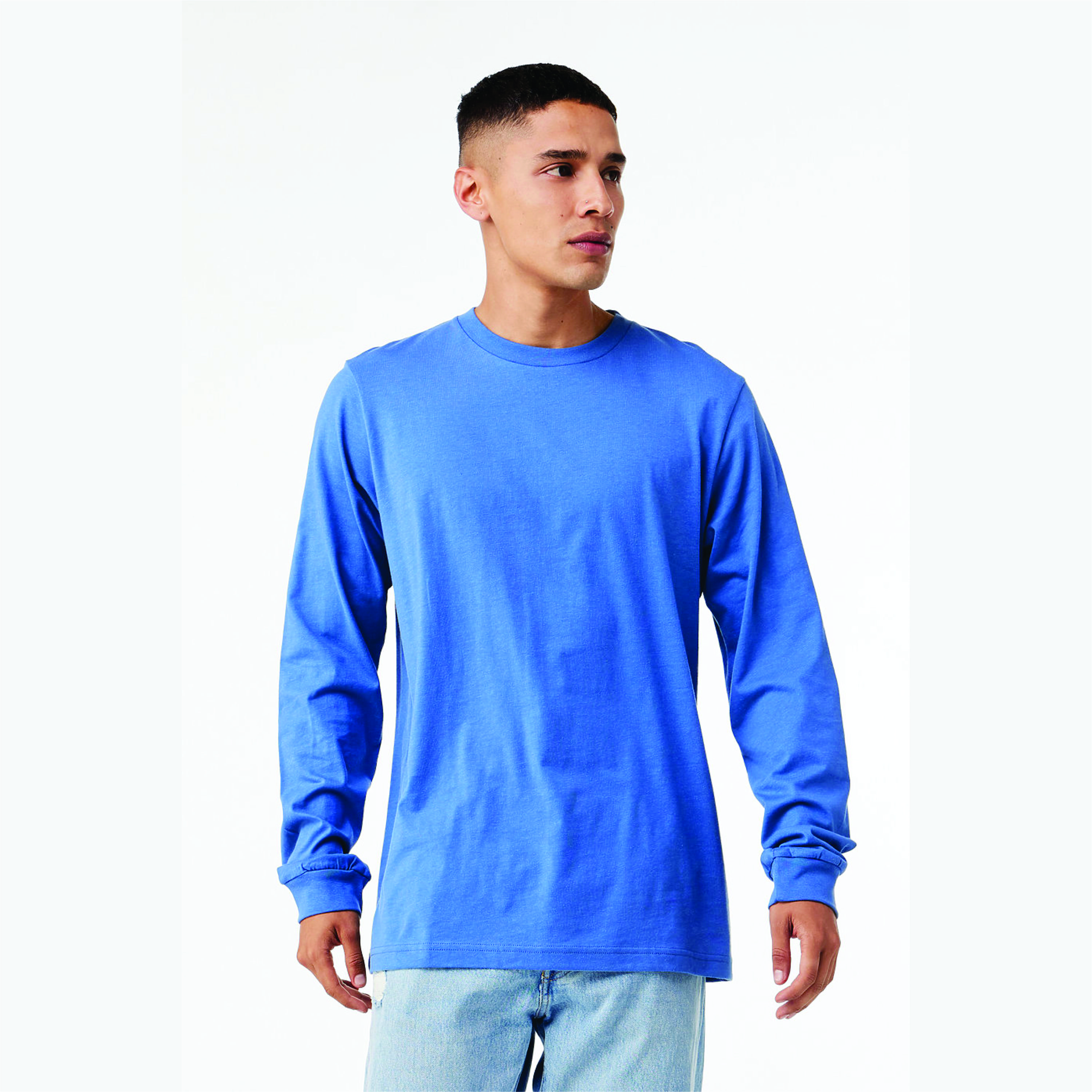 Unisex Heather CVC Long Sleeve T-Shirt - Columbia Blue, 52% Airlume Cotton 48% Poly, 4.2 oz