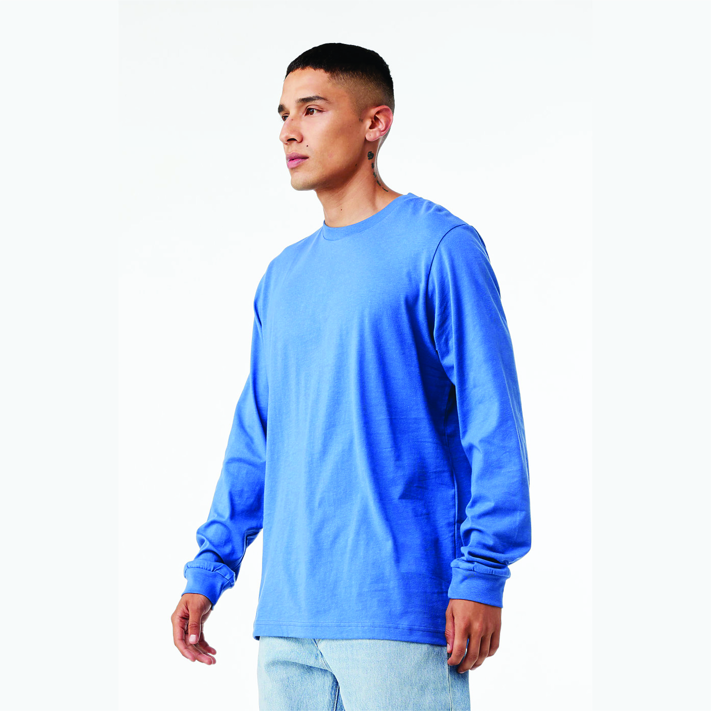 Unisex Heather CVC Long Sleeve T-Shirt - Columbia Blue, 52% Airlume Cotton 48% Poly, 4.2 oz