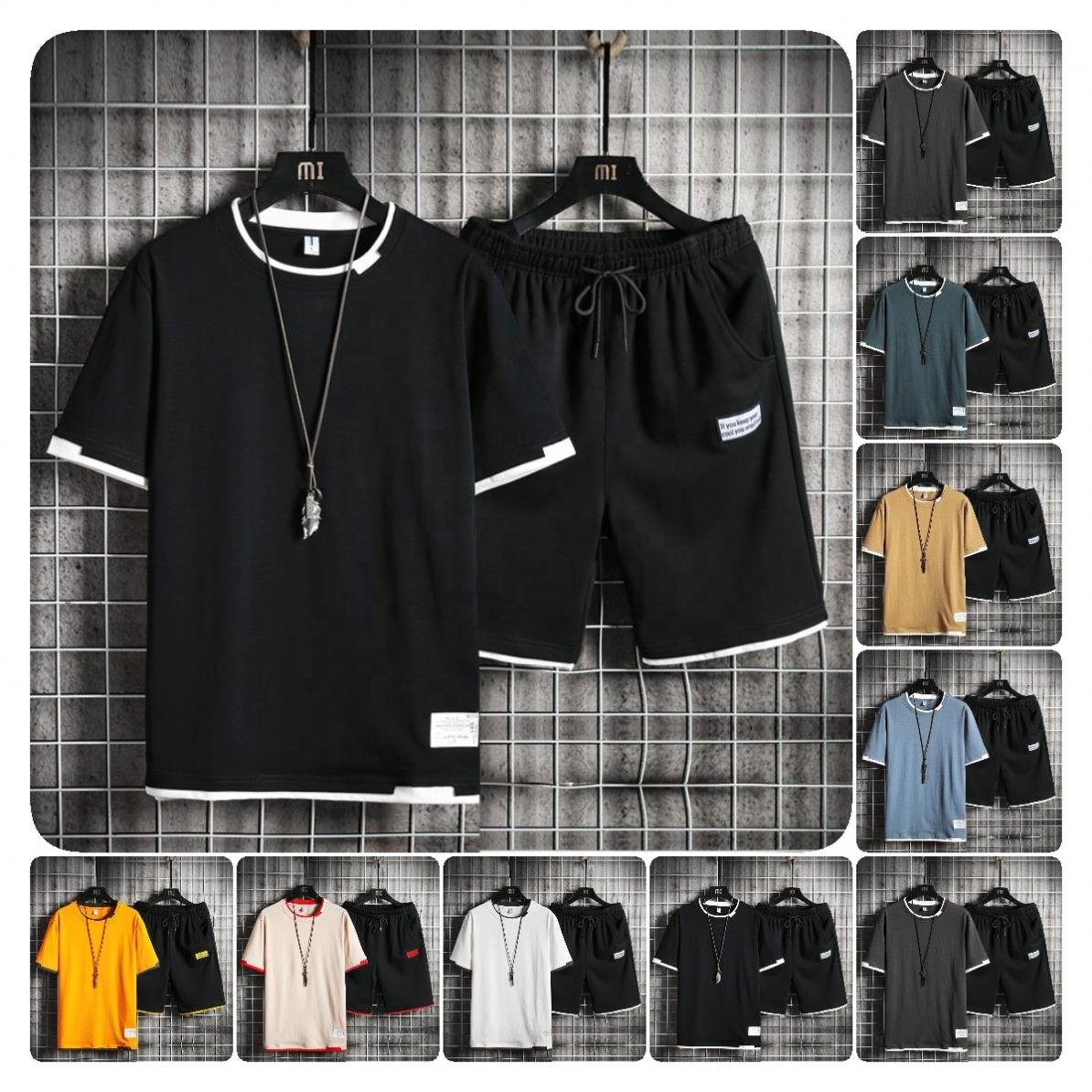 Two-piece men's T-shirt casual sports suit summer loose two-piece half-sleeve T-shirt wholesale manufacturer