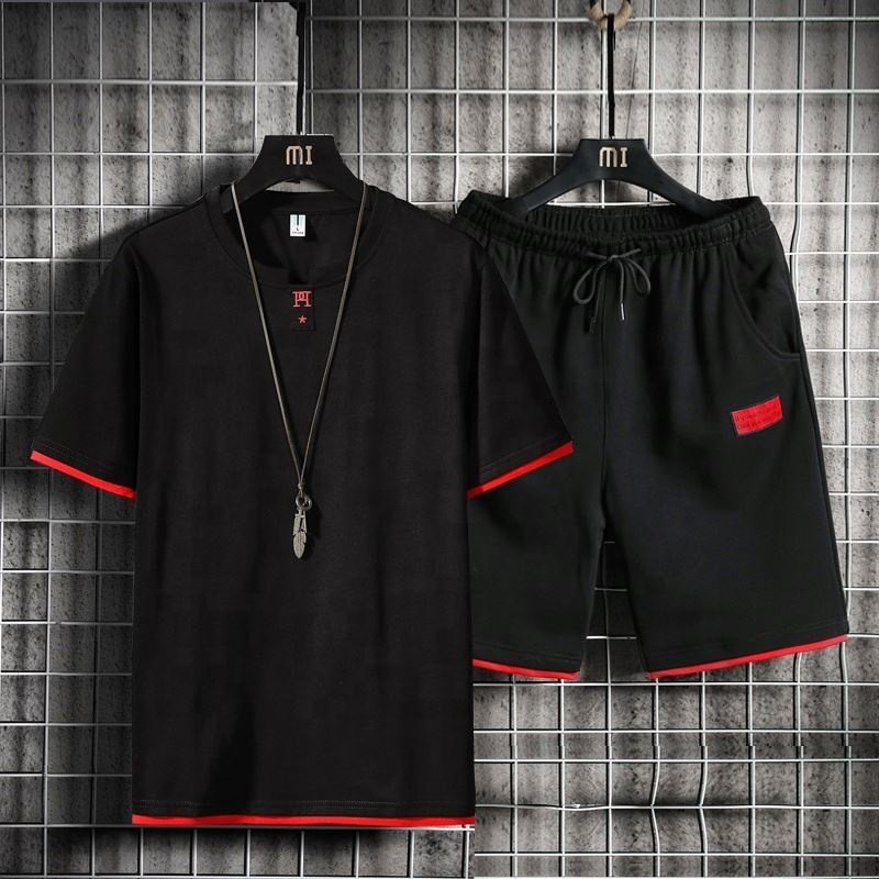 Two-piece men's T-shirt casual sports suit summer loose two-piece half-sleeve T-shirt wholesale manufacturer