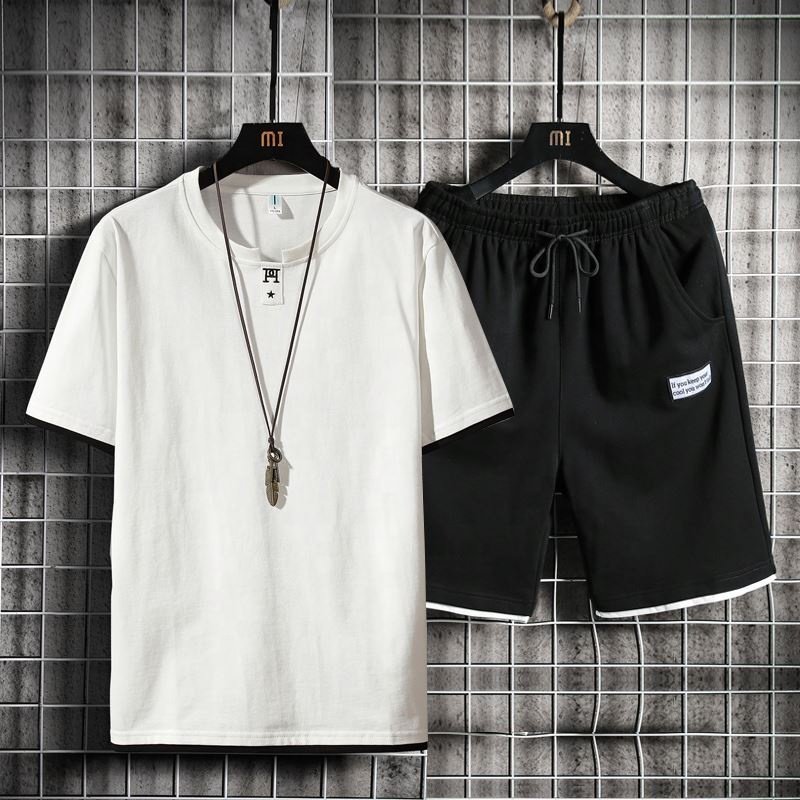 Two-piece men's T-shirt casual sports suit summer loose two-piece half-sleeve T-shirt wholesale manufacturer