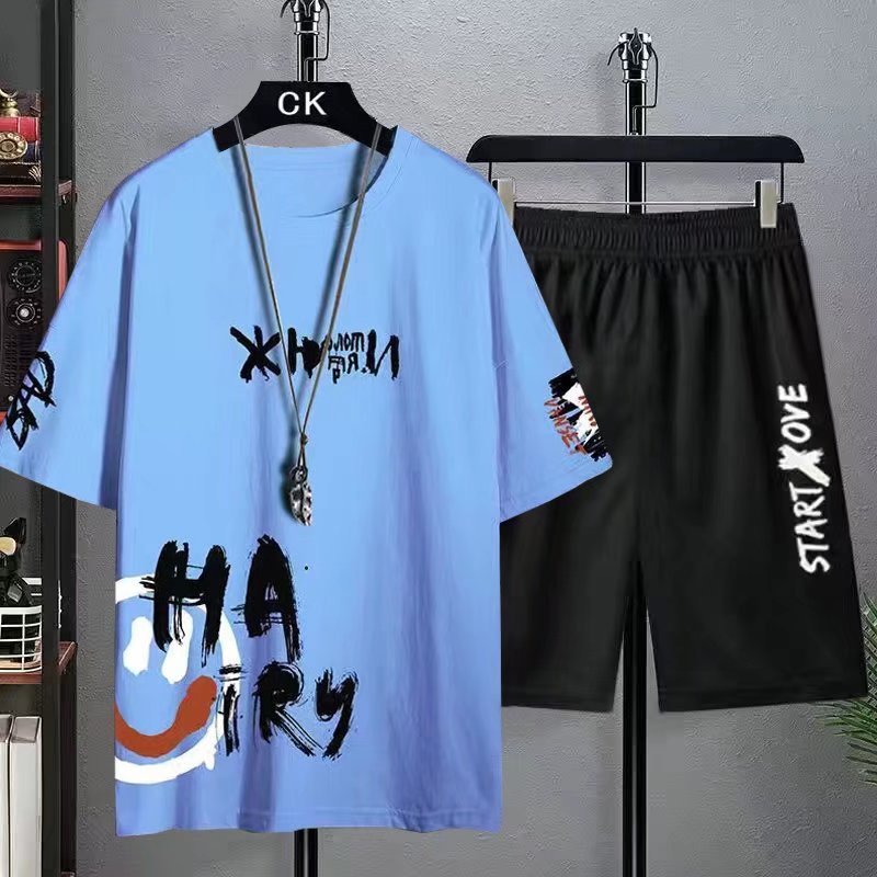 Men's Summer Short Sports Suit Leisure Short Sleeve Men's T-shirt And Shorts 2Pcs men's sets