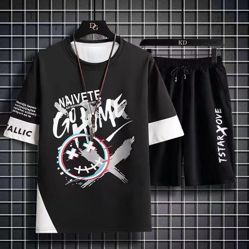 Men's Summer Short Sports Suit Leisure Short Sleeve Men's T-shirt And Shorts 2Pcs men's sets
