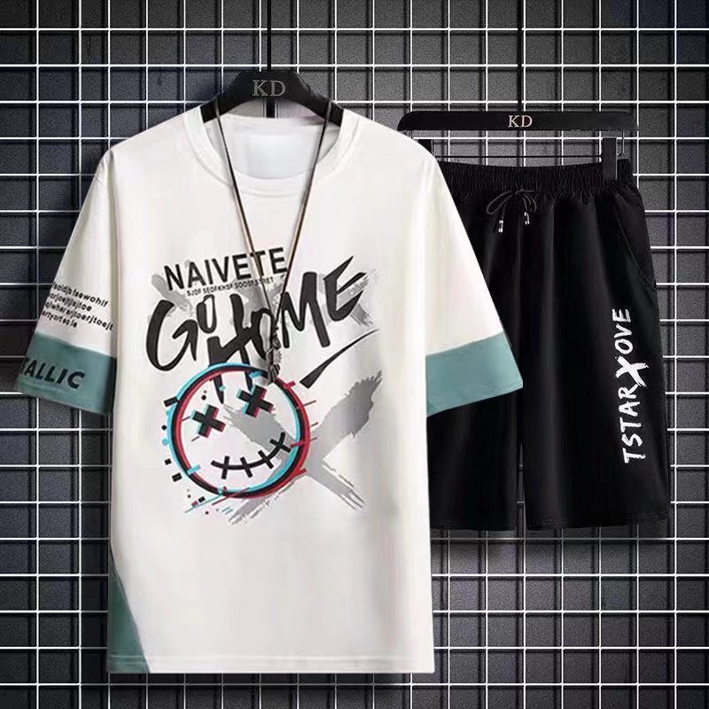 Men's Summer Short Sports Suit Leisure Short Sleeve Men's T-shirt And Shorts 2Pcs men's sets