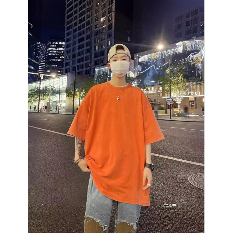 Snowflake dyed short-sleeved heavyweight men's t-shirt American vintage tops half-sleeve summer loose made old