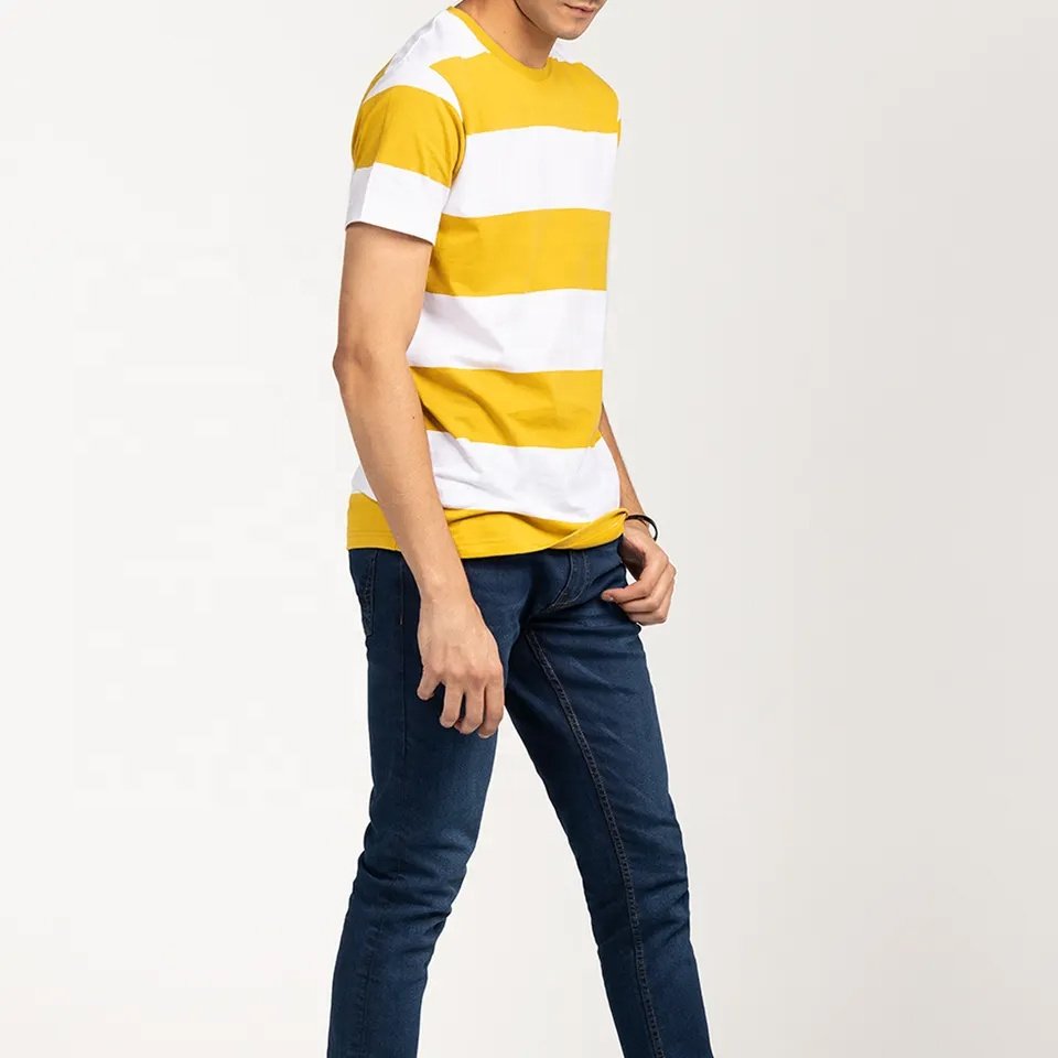 Wholesale Custom Logo 100% Cotton Short Sleeve Sublimation Custom Stripe Design Color Men's Clothing Casual Blank T Shirt