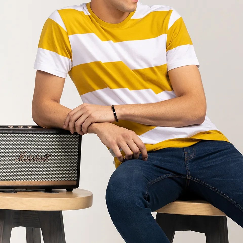Wholesale Custom Logo 100% Cotton Short Sleeve Sublimation Custom Stripe Design Color Men's Clothing Casual Blank T Shirt