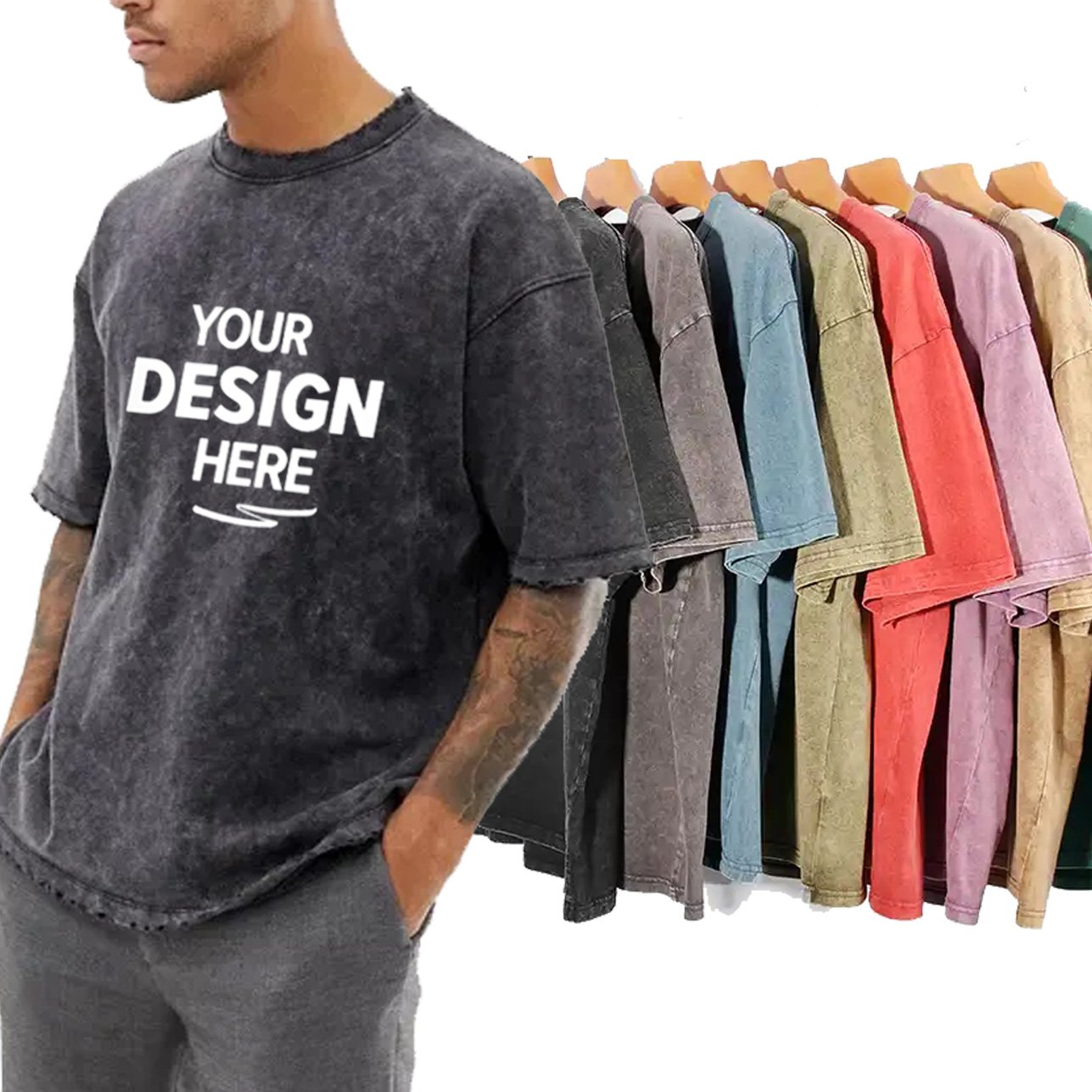 Wholesale 230gsm Plus size Mens Hip Hop stone Streetwear tshirt 100% cotton tee shirts oversized Acid Wash Vintage T-Shirts