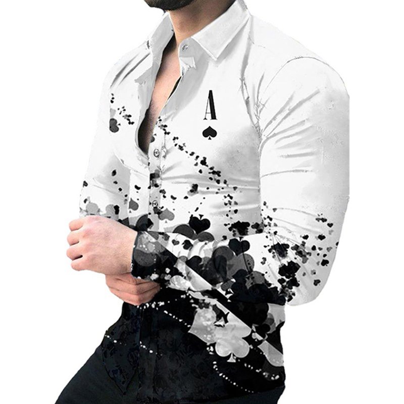 New Fashion Digital Printing Full Printed Shirt Lux Man Shirt Long Sleeve Professional Office Work Shirt for Men habit homme