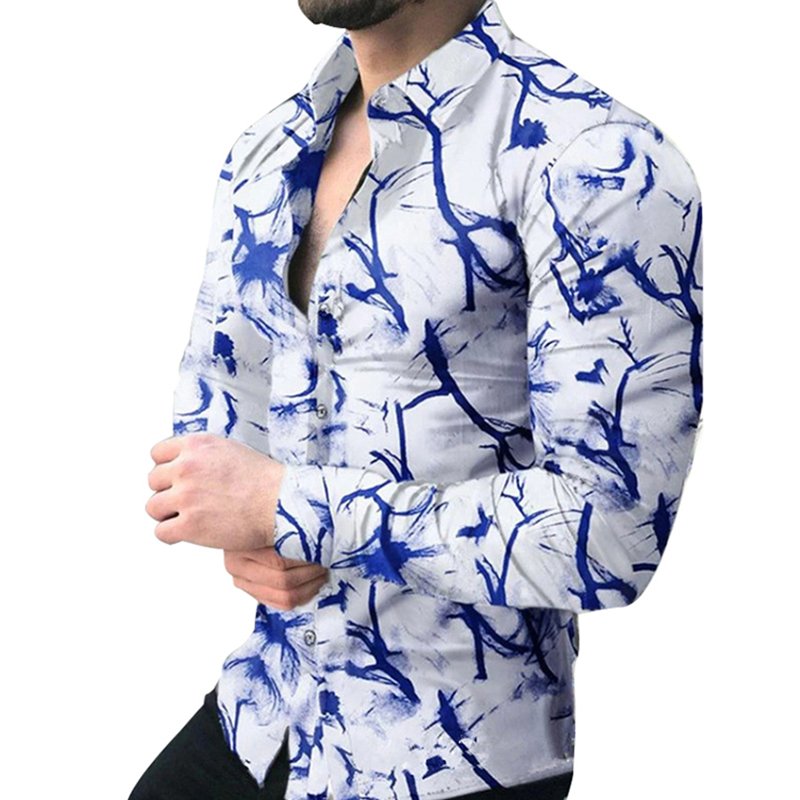 New Fashion Digital Printing Full Printed Shirt Lux Man Shirt Long Sleeve Professional Office Work Shirt for Men habit homme