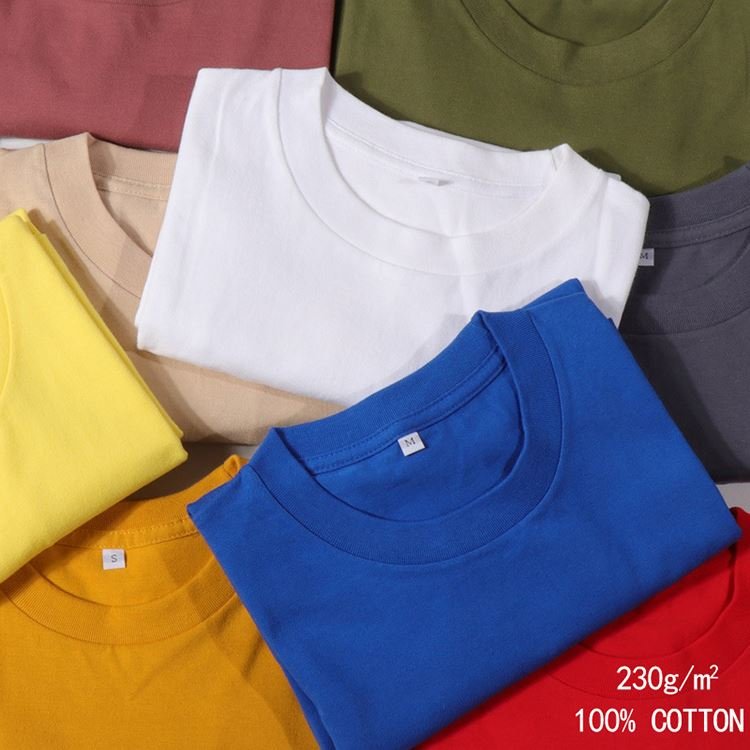 OEM Print Logo High Quality Low MOQ 230 grams 100% Cotton Custom Blank Plain Women's T Shirts Men's T-shirts Plus Size T Shirts